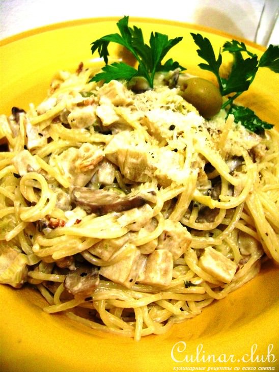         . Capellini with eggplant and mushrooms. 