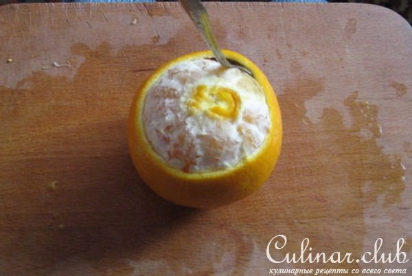 Груша с креветками в апельсине 