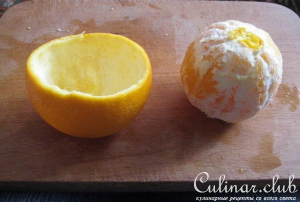 Груша с креветками в апельсине 