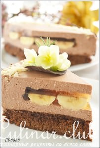 Торт Шоколадно-творожный мусс с бананами в карамельном желе